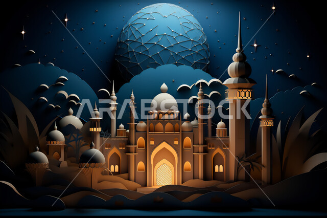 المآذن والقبب على الطراز العربي الإسلامي، رسم ثلاثي الأبعاد لمسجد فاخر, الديكورات والتصاميم الهندسية المعمارية لبناء المساجد في المملكة العربية السعودية, معالم وأماكن لأداء فرائض الإسلام, خلفيات دينية إسلامية