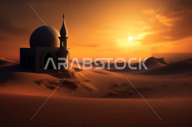 ديكورات مساجد مميزة, أماكن الصلاة و التقرب إلى الله, معالم دينية إسلامية مقدسة, رسم ثلاثي الأبعاد لمسجد فاخر, تصميم المآذن و القبب على الطراز العربي الإسلامي, خلفية الغيوم في السماء