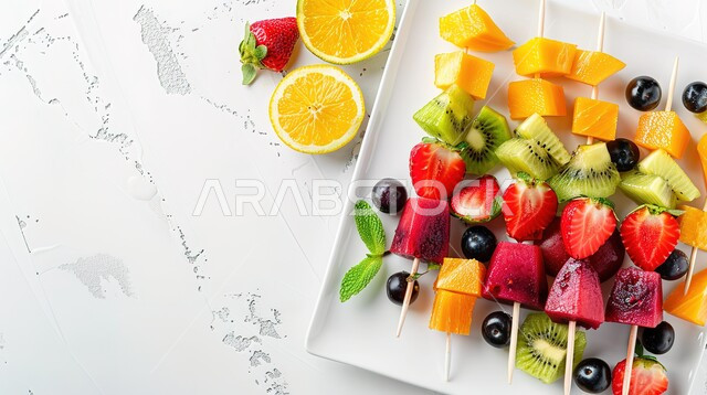  وجبات خفيفة باردة منعشة في فصل الصيف، فنون تقديم وترتيب الأطباق، وعاء مليء بقطع الفاكهة الموسمية المتنوعة، محاصيل وثمار وطنية محلية سعودية