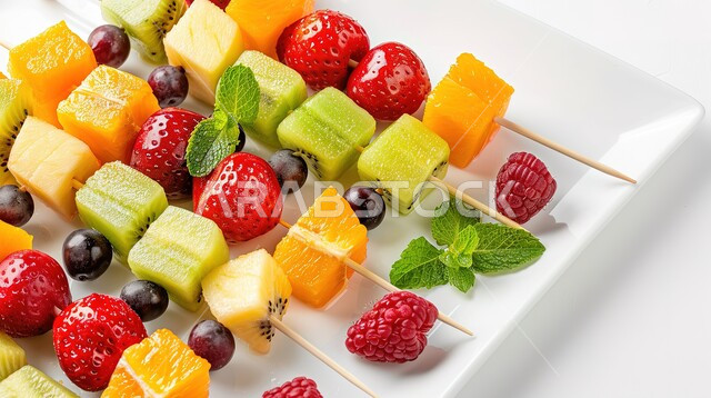  وجبات خفيفة باردة منعشة في فصل الصيف، فنون تقديم وترتيب الأطباق، وعاء مليء بقطع الفاكهة الموسمية المتنوعة، محاصيل وثمار وطنية محلية سعودية