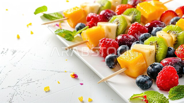  وجبات خفيفة باردة منعشة في فصل الصيف، فنون تقديم وترتيب الأطباق، وعاء مليء بقطع الفاكهة الموسمية المتنوعة، محاصيل وثمار وطنية محلية سعودية