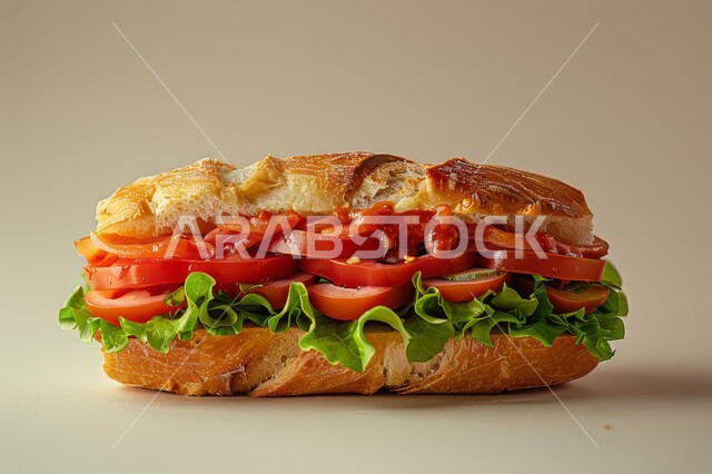 طبق مفيد وصحي وسريع ، وجبة فطور صباحية، أطعمة ووجبات لذيذة مليئة بالبروتينات الصحية، ساندويش المحشي بالخس والطماطم والبصل، اتباع الحميات الغذائية، خلفية بيج