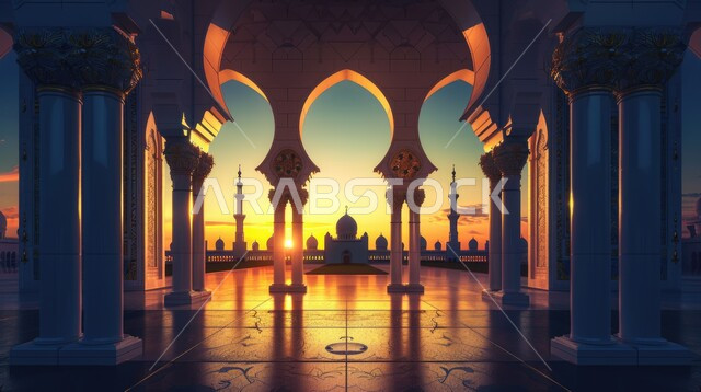 Worship and drawing closer to God Almighty, sacred religious landmarks and places, decorations and designs for domes and minarets, architectural engineering art of mosques in the Kingdom of Saudi Arabia, Islamic inscriptions and decorations for arches and internal columns of mosques