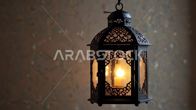الاهتمام بالمناسبات الدينية المقدسة، أنوار وديكورات في الأجواء الرمضانية الروحانية، الزينة والاكسسوارات العربية والفن الإسلامي، تحف اسلامية تقليدية للاحتفال بقدوم شهر الخير، فانوس معدني مزخرف بتصاميم تقليدية