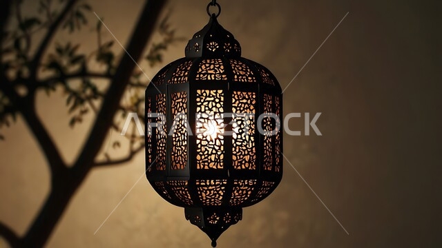 الاهتمام بالمناسبات الدينية المقدسة، أنوار وديكورات في الأجواء الرمضانية الروحانية، الزينة والاكسسوارات العربية والفن الإسلامي، تحف اسلامية تقليدية للاحتفال بقدوم شهر الخير، فانوس معدني مزخرف بتصاميم تقليدية