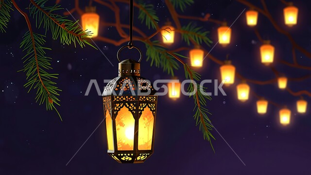 الاهتمام بالمناسبات الدينية المقدسة، أنوار وديكورات في الأجواء الرمضانية الروحانية، الزينة والاكسسوارات العربية والفن الإسلامي، تحف اسلامية تقليدية للاحتفال بقدوم شهر الخير، فانوس معدني مزخرف بتصاميم تقليدية