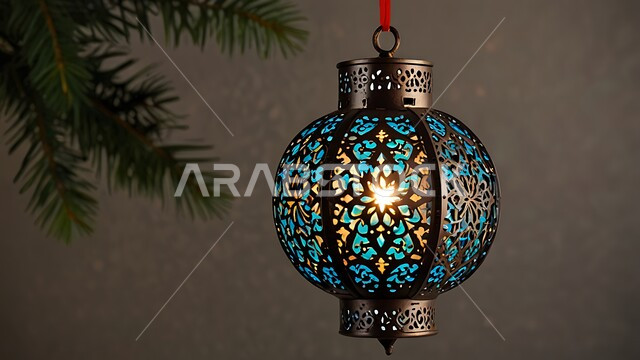 فانوس معدني مزخرف بتصاميم تقليدية، أنوار وديكورات في الأجواء الرمضانية الروحانية، الزينة والاكسسوارات العربية والفن الإسلامي، تحف اسلامية تقليدية للاحتفال بقدوم شهر الخير، الاهتمام بالمناسبات الدينية المقدسة