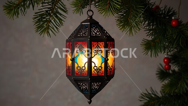 فانوس معدني مزخرف بتصاميم تقليدية، أنوار وديكورات في الأجواء الرمضانية الروحانية، الزينة والاكسسوارات العربية والفن الإسلامي، تحف اسلامية تقليدية للاحتفال بقدوم شهر الخير، الاهتمام بالمناسبات الدينية المقدسة