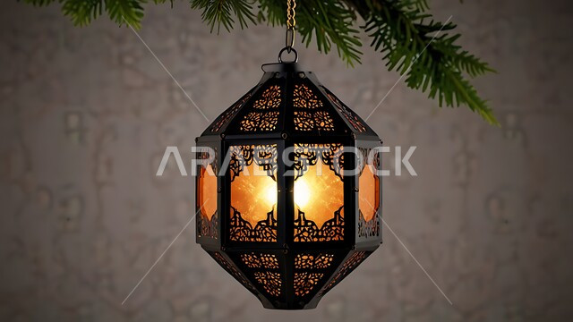 فانوس معدني مزخرف بتصاميم تقليدية، أنوار وديكورات في الأجواء الرمضانية الروحانية، الزينة والاكسسوارات العربية والفن الإسلامي، تحف اسلامية تقليدية للاحتفال بقدوم شهر الخير، الاهتمام بالمناسبات الدينية المقدسة