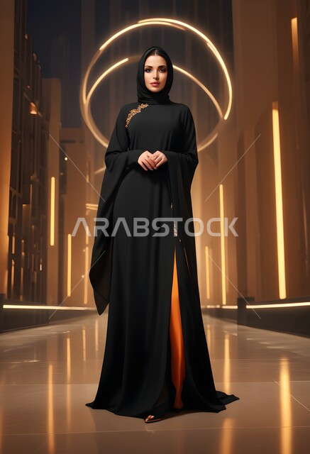  ايماءات الجدية والثقة بالنفس، الاهتمام بالمظهر الخارجي، مفهوم الأناقة والأنوثة، امراه عربية سعودية  ترتدي العباءة والحجاب مبتسمة و تنظر الى الكاميرا ، الأزياء العصرية التقليدية، موديلات عبايات خليجية بتصاميم متنوعة، حجابات اسلامية راقية