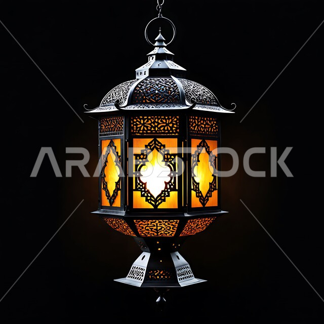 زينة و ديكورات و أنوار الاحتفالات بالمناسبات و الأعياد الدينية الإسلامية, فانوس معدني مزخرف مضيء معلق, البهجة بقدوم رمضان المبارك, أضواء و مصابيح عربية تقليدية, الأجواء الروحانية في الأيام الفضيلة, الاستعداد لاستقبال الشهر الفضيل