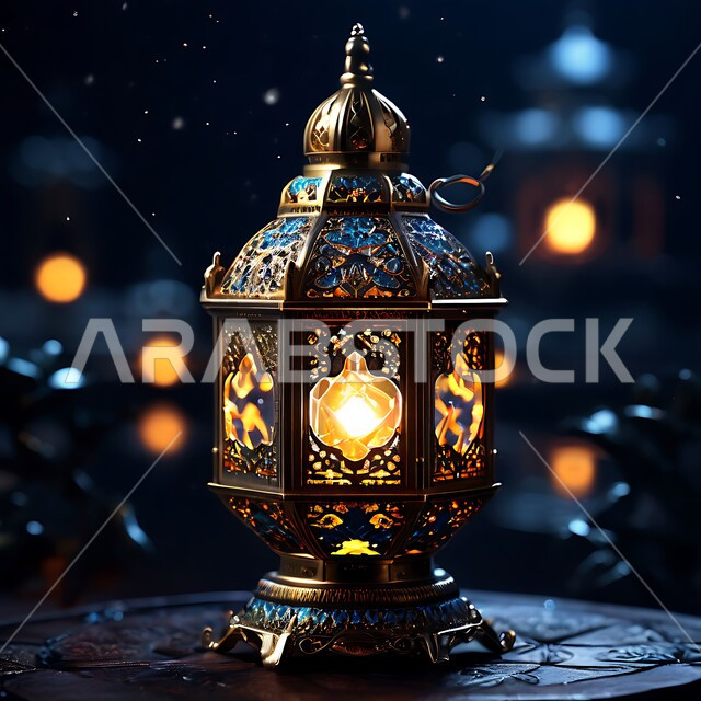 زينة و ديكورات و أنوار الاحتفالات بالمناسبات و الأعياد الدينية الإسلامية, فانوس معدني مزخرف مضيء, البهجة بقدوم رمضان المبارك, أضواء و مصابيح عربية تقليدية, الأجواء الروحانية في الأيام الفضيلة, الاستعداد لاستقبال الشهر الفضيل