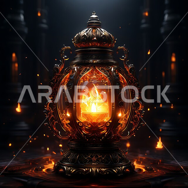 زينة و ديكورات و أنوار الاحتفالات بالمناسبات و الأعياد الدينية الإسلامية, فانوس معدني مزخرف مضيء, البهجة بقدوم رمضان المبارك, أضواء و مصابيح عربية تقليدية, الأجواء الروحانية في الأيام الفضيلة, الاستعداد لاستقبال الشهر الفضيل