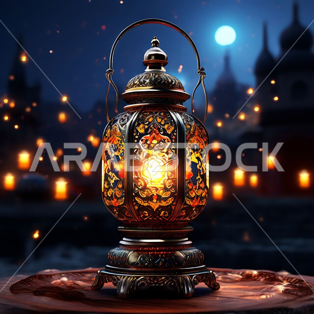  فانوس معدني مزخرف مضيء, البهجة بقدوم رمضان المبارك, أضواء و مصابيح عربية تقليدية, زينة و ديكورات و أنوار الاحتفالات بالمناسبات و الأعياد الدينية الإسلامية, الأجواء الروحانية في الأيام الفضيلة, الاستعداد لاستقبال الشهر الفضيل