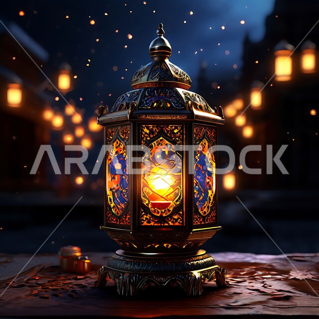 ديكورات و زينة و أنوار الاحتفالات بالمناسبات و الأعياد الدينية الإسلامية, فانوس معدني مزخرف مضيء, البهجة بقدوم رمضان المبارك, أضواء و مصابيح عربية تقليدية, الأجواء الروحانية في الأيام الفضيلة, الاستعداد لاستقبال الشهر الفضيل
