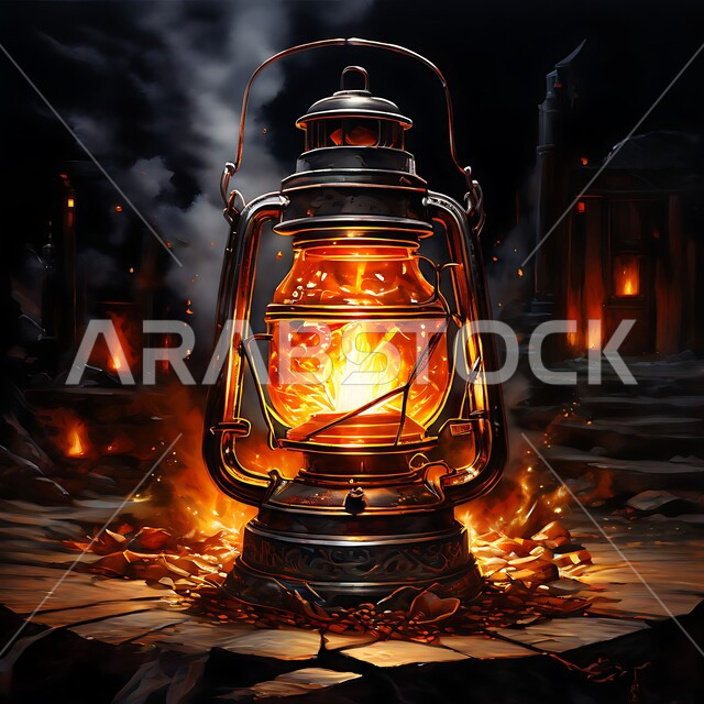 البهجة بقدوم رمضان المبارك, زينة و ديكورات و أنوار الاحتفالات بالمناسبات و الأعياد الدينية الإسلامية, فانوس معدني مزخرف مضيء, أضواء و مصابيح عربية تقليدية, الأجواء الروحانية في الأيام الفضيلة, الاستعداد لاستقبال الشهر الفضيل