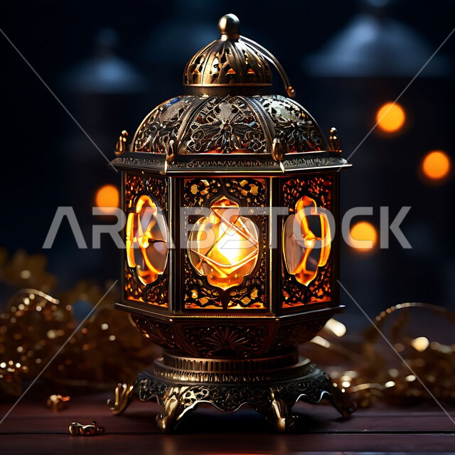 البهجة بقدوم رمضان المبارك, زينة و ديكورات و أنوار الاحتفالات بالمناسبات و الأعياد الدينية الإسلامية, فانوس معدني مزخرف مضيء, أضواء و مصابيح عربية تقليدية, الأجواء الروحانية في الأيام الفضيلة, الاستعداد لاستقبال الشهر الفضيل