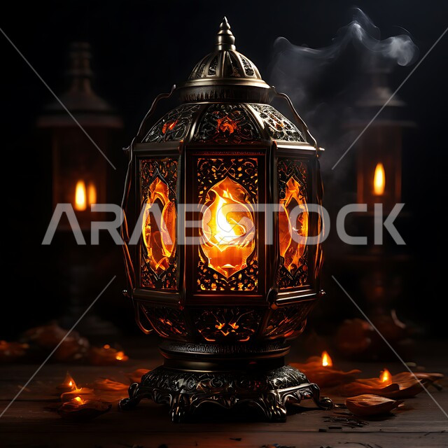 البهجة بقدوم رمضان المبارك, زينة و ديكورات و أنوار الاحتفالات بالمناسبات و الأعياد الدينية الإسلامية, فانوس معدني مزخرف مضيء, أضواء و مصابيح عربية تقليدية, الأجواء الروحانية في الأيام الفضيلة, الاستعداد لاستقبال الشهر الفضيل