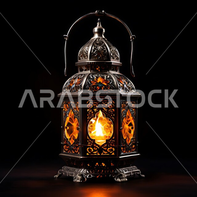 البهجة بقدوم رمضان المبارك, زينة و ديكورات و أنوار الاحتفالات بالمناسبات و الأعياد الدينية الإسلامية, فانوس معدني مزخرف مضيء, أضواء و مصابيح عربية تقليدية, الأجواء الروحانية في الأيام الفضيلة, الاستعداد لاستقبال الشهر الفضيل