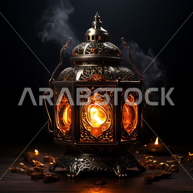 البهجة بقدوم رمضان المبارك, زينة و ديكورات و أنوار الاحتفالات بالمناسبات و الأعياد الدينية الإسلامية, فانوس معدني مزخرف مضيء, أضواء و مصابيح عربية تقليدية, الأجواء الروحانية في الأيام الفضيلة, الاستعداد لاستقبال الشهر الفضيل