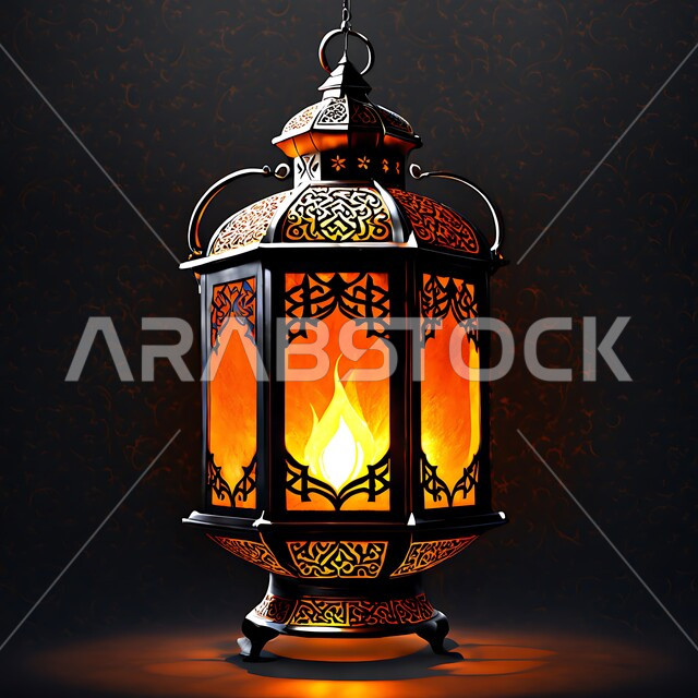 مصابيح و أضواء عربية تقليدية, زينة و ديكورات و أنوار الاحتفالات بالمناسبات و الأعياد الدينية الإسلامية, فانوس معدني مزخرف مضيء, البهجة بقدوم رمضان المبارك, الأجواء الروحانية في الأيام الفضيلة, الاستعداد لاستقبال الشهر الفضيل