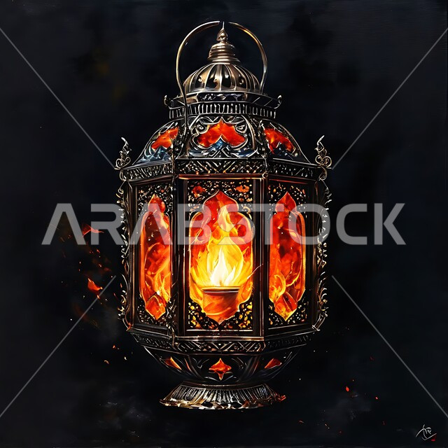 مصابيح و أضواء عربية تقليدية, زينة و ديكورات و أنوار الاحتفالات بالمناسبات و الأعياد الدينية الإسلامية, فانوس معدني مزخرف مضيء, البهجة بقدوم رمضان المبارك, الأجواء الروحانية في الأيام الفضيلة, الاستعداد لاستقبال الشهر الفضيل