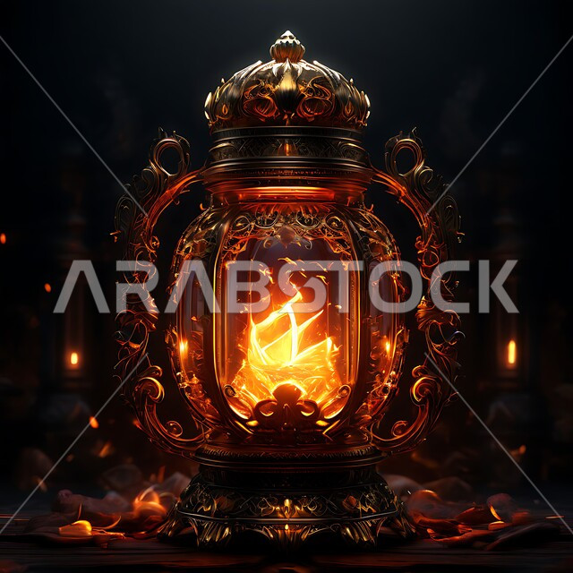 ديكورات و زينة و أنوار الاحتفالات بالمناسبات و الأعياد الدينية الإسلامية, فانوس معدني مزخرف مضيء, البهجة بقدوم رمضان المبارك, أضواء و مصابيح عربية تقليدية, الأجواء الروحانية في الأيام الفضيلة, الاستعداد لاستقبال الشهر الفضيل