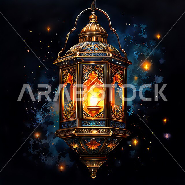 أنوار و زينة و ديكورات الاحتفالات بالمناسبات و الأعياد الدينية الإسلامية, الاستعداد لاستقبال الشهر الفضيل ,فانوس معدني مزخرف مضيء معلق, البهجة بقدوم رمضان المبارك, أضواء و مصابيح عربية تقليدية, الأجواء الروحانية في الأيام الفضيلة