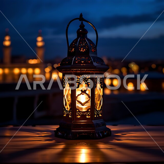 أنوار و زينة و ديكورات الاحتفالات بالمناسبات و الأعياد الدينية الإسلامية, الاستعداد لاستقبال الشهر الفضيل ,فانوس معدني مزخرف مضيء, البهجة بقدوم رمضان المبارك, أضواء و مصابيح عربية تقليدية, الأجواء الروحانية في الأيام الفضيلة