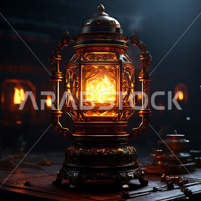 أنوار و زينة و ديكورات الاحتفالات بالمناسبات و الأعياد الدينية الإسلامية, الاستعداد لاستقبال الشهر الفضيل ,فانوس معدني مزخرف مضيء, البهجة بقدوم رمضان المبارك, أضواء و مصابيح عربية تقليدية, الأجواء الروحانية في الأيام الفضيلة