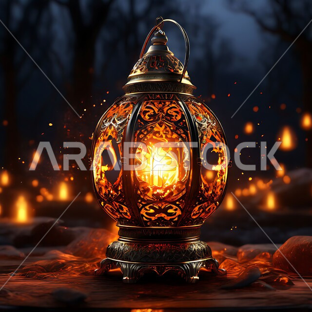 الاستعداد لاستقبال الشهر الفضيل ,زينة و ديكورات و أنوار الاحتفالات بالمناسبات و الأعياد الدينية الإسلامية, فانوس معدني مزخرف مضيء, البهجة بقدوم رمضان المبارك, أضواء و مصابيح عربية تقليدية, الأجواء الروحانية في الأيام الفضيلة