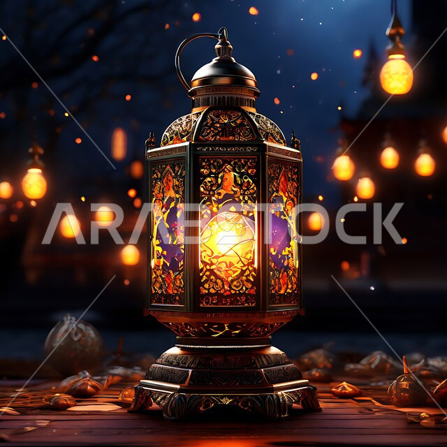 الاستعداد لاستقبال الشهر الفضيل ,زينة و ديكورات و أنوار الاحتفالات بالمناسبات و الأعياد الدينية الإسلامية, فانوس معدني مزخرف مضيء, البهجة بقدوم رمضان المبارك, أضواء و مصابيح عربية تقليدية, الأجواء الروحانية في الأيام الفضيلة