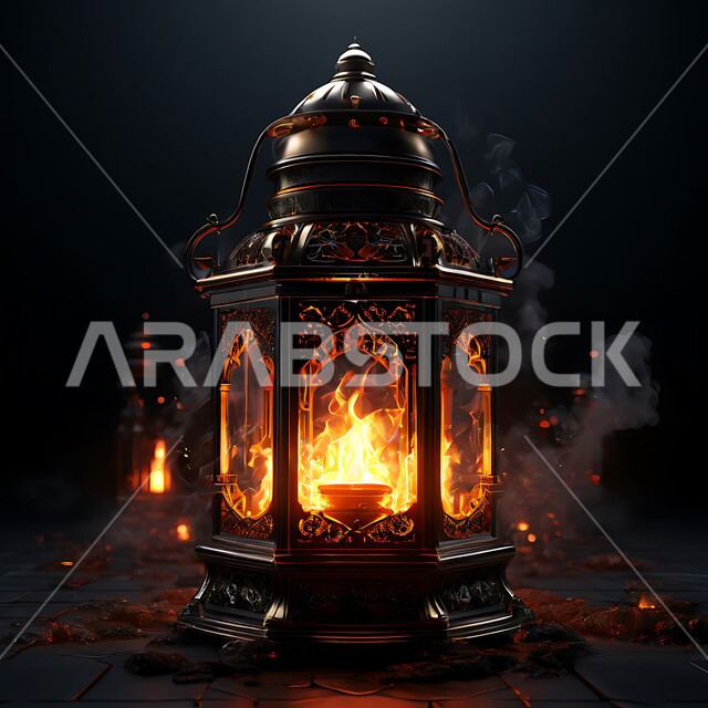الاستعداد لاستقبال الشهر الفضيل ,زينة و ديكورات و أنوار الاحتفالات بالمناسبات و الأعياد الدينية الإسلامية, فانوس معدني مزخرف مضيء, البهجة بقدوم رمضان المبارك, أضواء و مصابيح عربية تقليدية, الأجواء الروحانية في الأيام الفضيلة