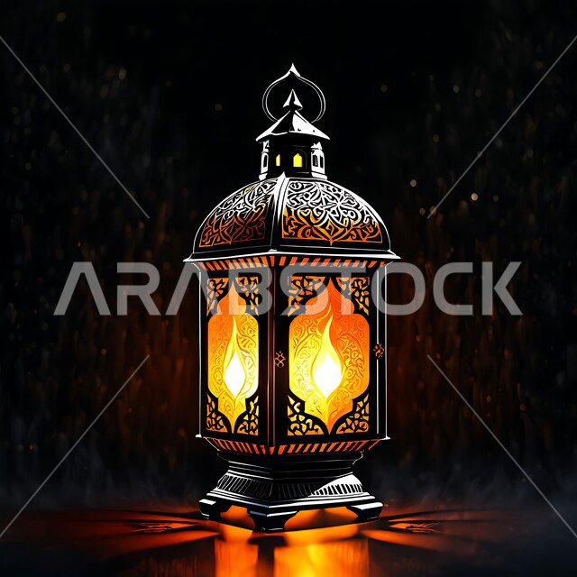 الاستعداد لاستقبال الشهر الفضيل ,زينة و ديكورات و أنوار الاحتفالات بالمناسبات و الأعياد الدينية الإسلامية, فانوس معدني مزخرف مضيء, البهجة بقدوم رمضان المبارك, أضواء و مصابيح عربية تقليدية, الأجواء الروحانية في الأيام الفضيلة