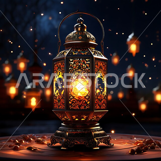 مصابيح و أنوار عربية تقليدية, زينة و ديكورات الاحتفالات بالمناسبات و الأعياد الدينية الإسلامية, الاستعداد لاستقبال الشهر الفضيل ,فانوس معدني مزخرف مضيء, البهجة بقدوم رمضان المبارك, الأجواء الروحانية في الأيام الفضيلة