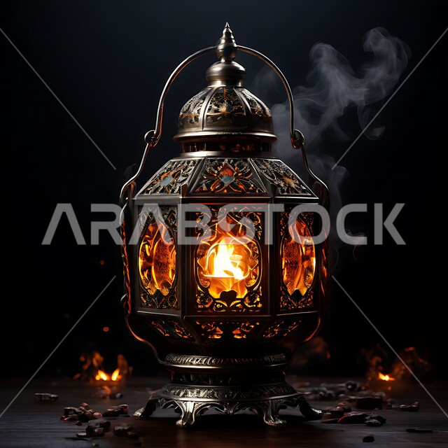 أنوار و زينة و ديكورات الاحتفالات بالمناسبات و الأعياد الدينية الإسلامية, الاستعداد لاستقبال الشهر الفضيل ,فانوس معدني مزخرف مضيء, البهجة بقدوم رمضان المبارك, أضواء و مصابيح عربية تقليدية, الأجواء الروحانية في الأيام الفضيلة
