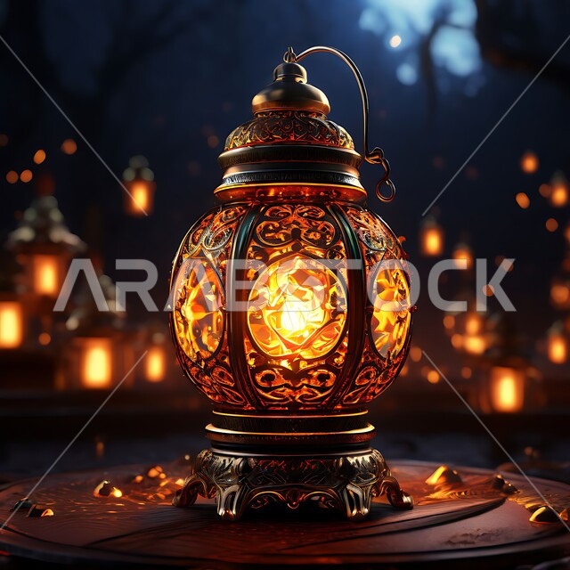  السرور و البهجة بقدوم رمضان المبارك, زينة و ديكورات و أنوار الاحتفالات بالمناسبات و الأعياد الدينية الإسلامية, فانوس معدني مزخرف مضيء, أضواء و مصابيح عربية تقليدية, الأجواء الروحانية في الأيام الفضيلة, الاستعداد لاستقبال الشهر الفضيل