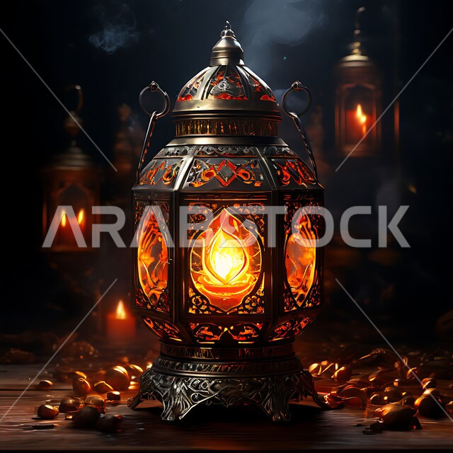  السرور و البهجة بقدوم رمضان المبارك, زينة و ديكورات و أنوار الاحتفالات بالمناسبات و الأعياد الدينية الإسلامية, فانوس معدني مزخرف مضيء, أضواء و مصابيح عربية تقليدية, الأجواء الروحانية في الأيام الفضيلة, الاستعداد لاستقبال الشهر الفضيل