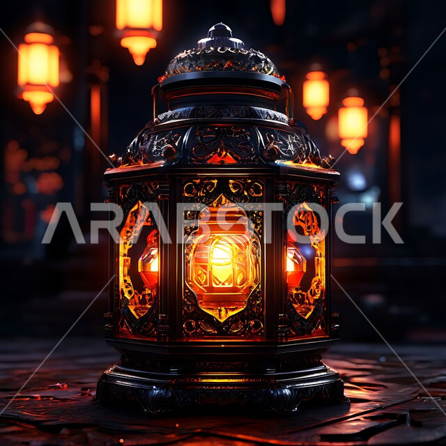  السرور و البهجة بقدوم رمضان المبارك, زينة و ديكورات و أنوار الاحتفالات بالمناسبات و الأعياد الدينية الإسلامية, فانوس معدني مزخرف مضيء, أضواء و مصابيح عربية تقليدية, الأجواء الروحانية في الأيام الفضيلة, الاستعداد لاستقبال الشهر الفضيل