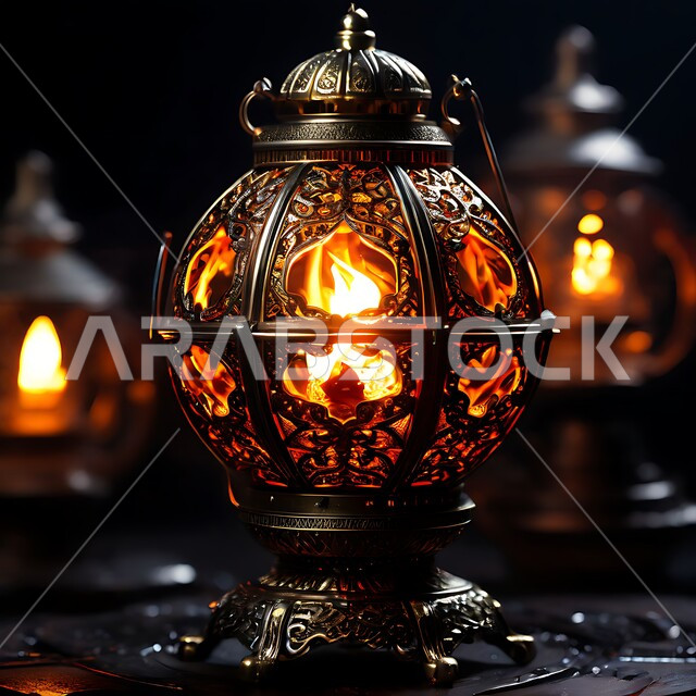  السرور و البهجة بقدوم رمضان المبارك, زينة و ديكورات و أنوار الاحتفالات بالمناسبات و الأعياد الدينية الإسلامية, فانوس معدني مزخرف مضيء, أضواء و مصابيح عربية تقليدية, الأجواء الروحانية في الأيام الفضيلة, الاستعداد لاستقبال الشهر الفضيل