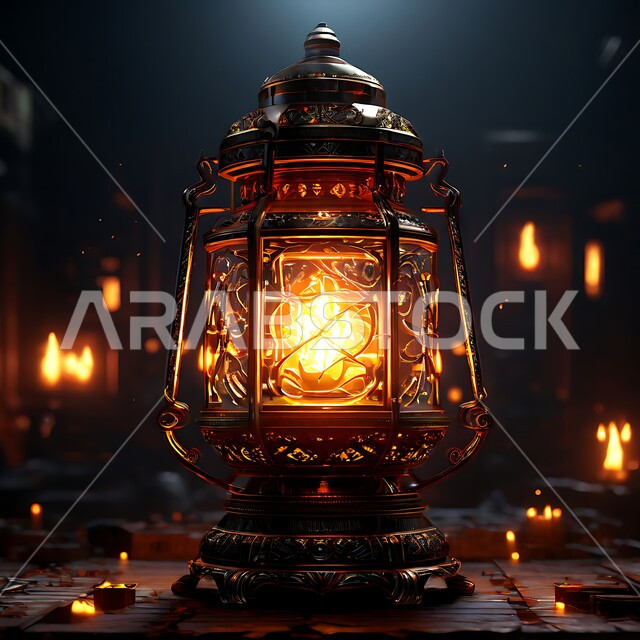 زينة و ديكورات و أنوار الاحتفالات بالمناسبات و الأعياد الدينية الإسلامية, فانوس معدني مزخرف مضيء, البهجة بقدوم رمضان المبارك, أضواء و مصابيح عربية تقليدية, الأجواء الروحانية في الأيام الفضيلة, الاستعداد لاستقبال الشهر الفضيل