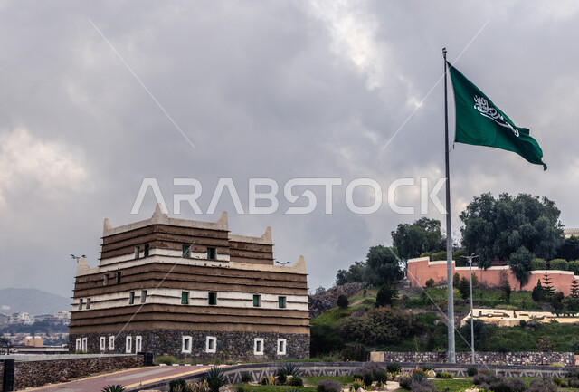 Paying attention to afforestation and planting green plants, Science Day, March 11, the Kingdom’s flag flying in front of the Emirate of the Asir region in the city of Abha, the archaeological historical building, the Saudi National Day, September 23, national events and holidays