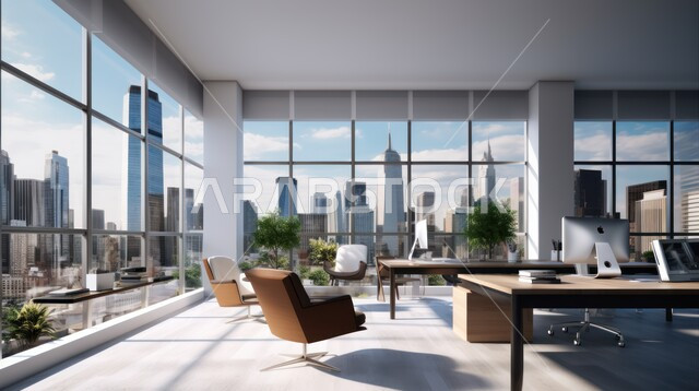 تصميم عصري حديث لمكاتب الشركات السعودية، غرف مكتبية بتصاميم داخلية وديكورات راقية مع اثاث فاخر ومريح، الفن الهندسي المعماري المتطور، غرف القراءة والجلوس، مكتب عمل بواجهه زجاجية كبيرة