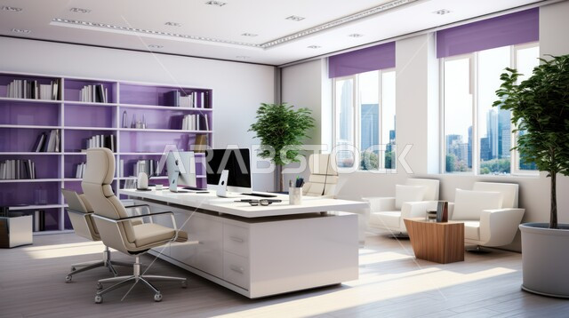 غرف مكتبية بتصاميم داخلية وديكورات راقية مع اثاث فاخر ومريح، غرف القراءة والجلوس، الفن الهندسي المعماري المتطور، تصميم عصري حديث لمكاتب الشركات السعودية، 