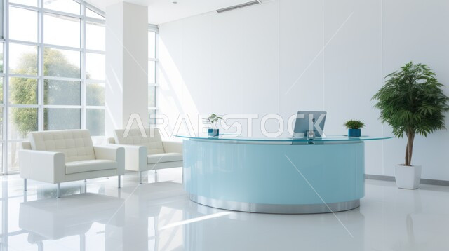 تصميمات عصرية حديثة لمكاتب الشركات السعودية، تصاميم داخلية وديكورات راقية على الطراز الحديث، واجهات زجاجية كبيرة في مكتب العمل، أثاث أنيق ومريح، شجيرات صناعية خضراء