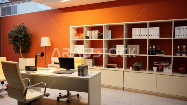  تصاميم داخلية وديكورات راقية على الطراز الحديث، تصميمات عصرية حديثة لمكاتب الشركات السعودية، واجهات زجاجية كبيرة في مكتب العمل، أثاث أنيق ومريح، شجيرات صناعية خضراء