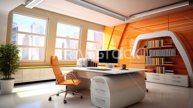 تصميمات عصرية حديثة لمكاتب الشركات السعودية، أثاث أنيق ومريح، واجهات زجاجية كبيرة في مكتب العمل، تصاميم داخلية وديكورات راقية على الطراز الحديث