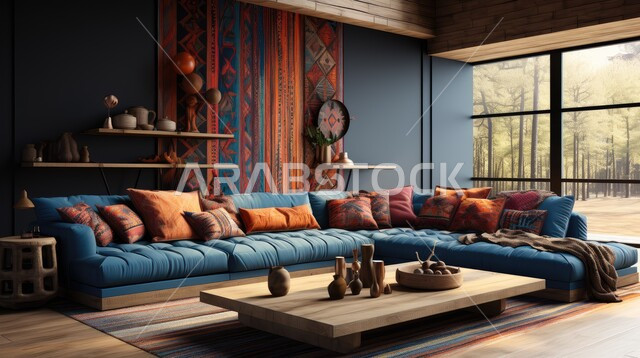 Elegant interior design for villas and apartments in Saudi Arabia, modern antiques and accessories, ornamental plants, living room with luxury home furniture, modern living room interior designs