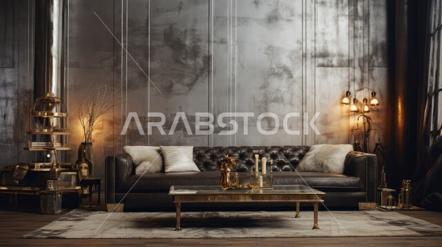  التصاميم الداخلية لغرف الجلوس المريحة على الطراز الحديث، غرفة معيشة بألوان داكنة مع أثاث منزلي فاخر، الديكورات الداخلية الراقية للفلل والشقق السكنية في المملكة العربية السعودية، اكسسوارات وتحف عصرية