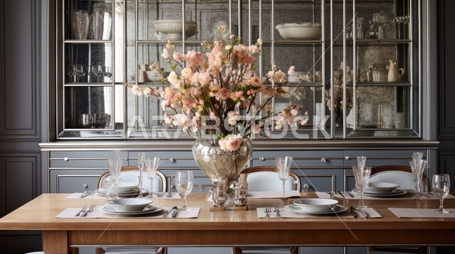 غرفة سفرة بتصاميم راقية، الفنون الهندسية و استخدام الطراز الفني الانيق في الاثاث المنزلي، شقق وفلل سكنية في المملكة العربية السعودية، ديكورات منزلية داخلية حديثة لغرف الطعام